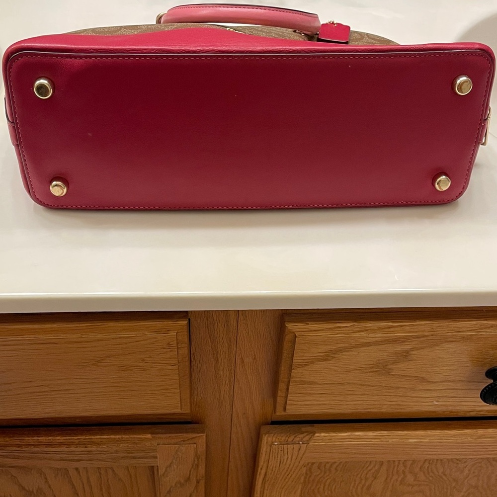 Coach Brown Signature Dome Satchel with Hot Pink Trim - Picture 4 of 8